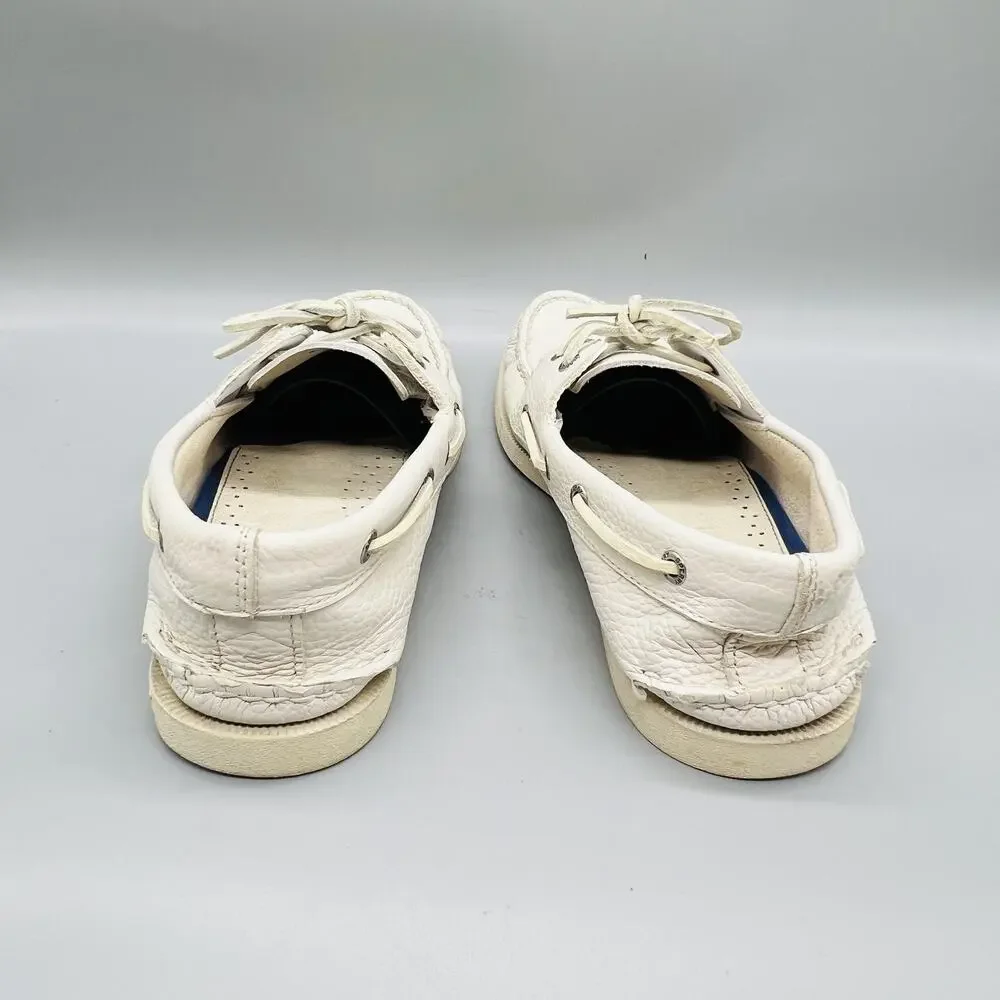 Sperry Shoes Mens 9 White Leather Top Sider Boat Moc Toe Casual Comfort Nautical